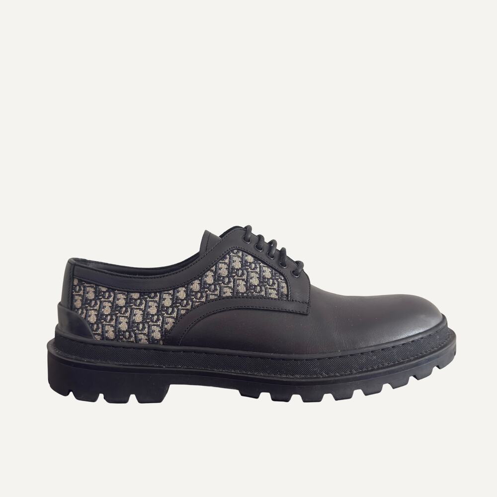 Size 43 - Dior Men's Oblique Leather Low-Top Derby Shoes